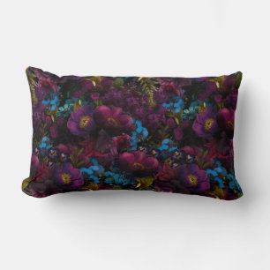 Cojín Lumbar Flores antiguas violetas barrocas exuberantes sobr