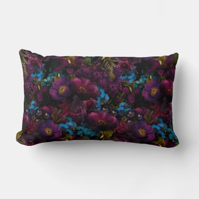 Cojín Lumbar Flores antiguas violetas barrocas exuberantes sobr (Anverso)