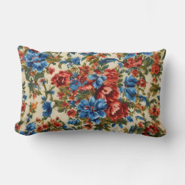 Cojín Lumbar Flores azules y rojas exuberantes italianas con ho