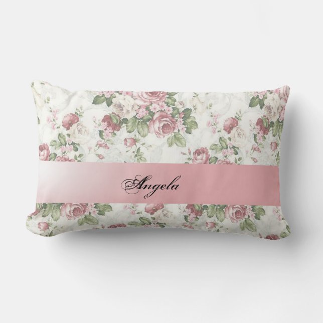 Cojín Lumbar Flores chic de Shabby antiguas personalizadas (Anverso)