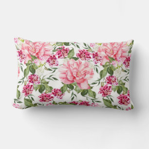 Cojín Lumbar Flores de acuarela floral Rosas Peony Orchids