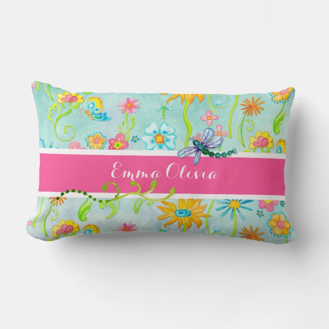 Cojín Lumbar Flores de acuarela singulares mariposa (Anverso)