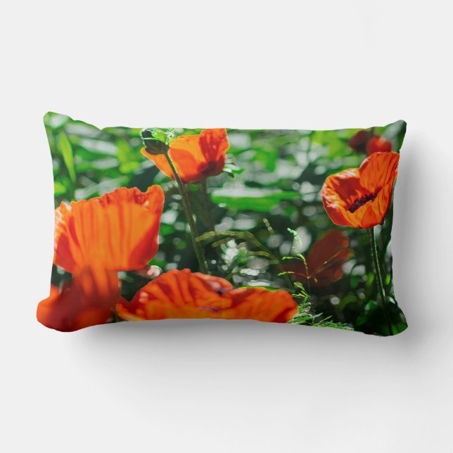 Cojín Lumbar Flores de adormidera de Naranja rojo estilizado (Anverso)