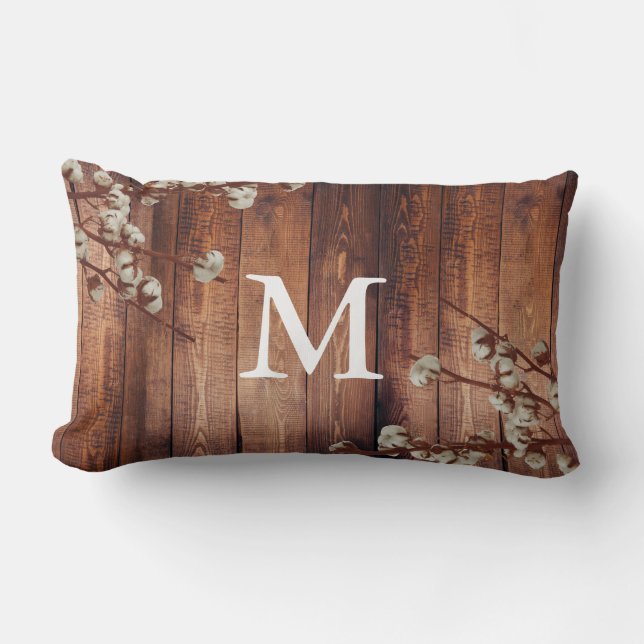 Cojín Lumbar Flores de algodón de granjas Monograma de plancha  (Anverso)