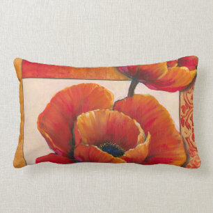Cojín Lumbar Flores de amapola en Tan y fondo Naranja