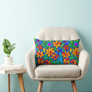 Cojín Lumbar Flores de arte popular de colores vivos