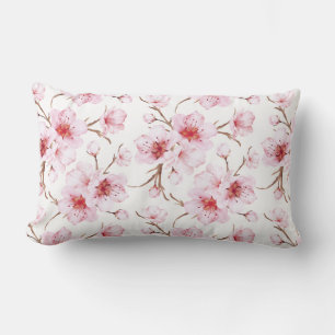Cojín Lumbar Flores de cerezo acuarela rosa blanco