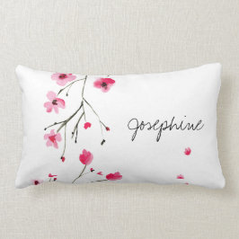Cojín Lumbar Flores de cerezo rojo color de agua personalizadas