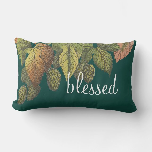 Cojín Lumbar Flores de cosecha modernas en verde esmeralda (Anverso)