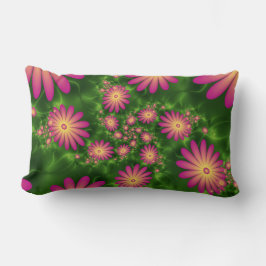 Cojín Lumbar Flores de fantasía rosa arte fractal abstracto mod