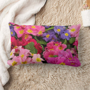Cojín Lumbar Flores de la Primula azul morado rosado Medley