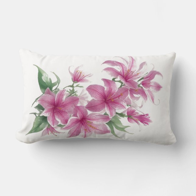 Cojín Lumbar Flores de Lily Oriental Rosa (Anverso)