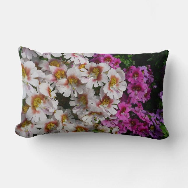 Cojín Lumbar Flores de mariposa de rosa blanco y morado (Anverso)