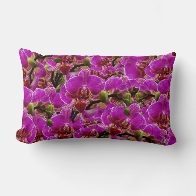 Cojín Lumbar Flores de orquídeas rosadas calientes, (Anverso)