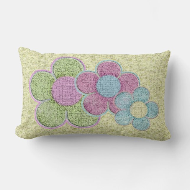 Cojín Lumbar Flores de Pastel Texturizado (Anverso)