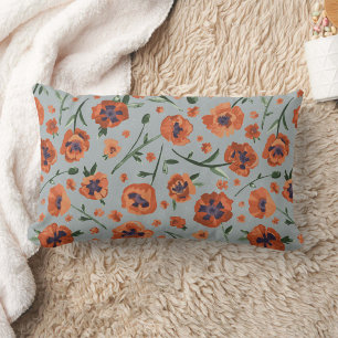 Cojín Lumbar Flores de patrones de adormidera Naranja pintadas