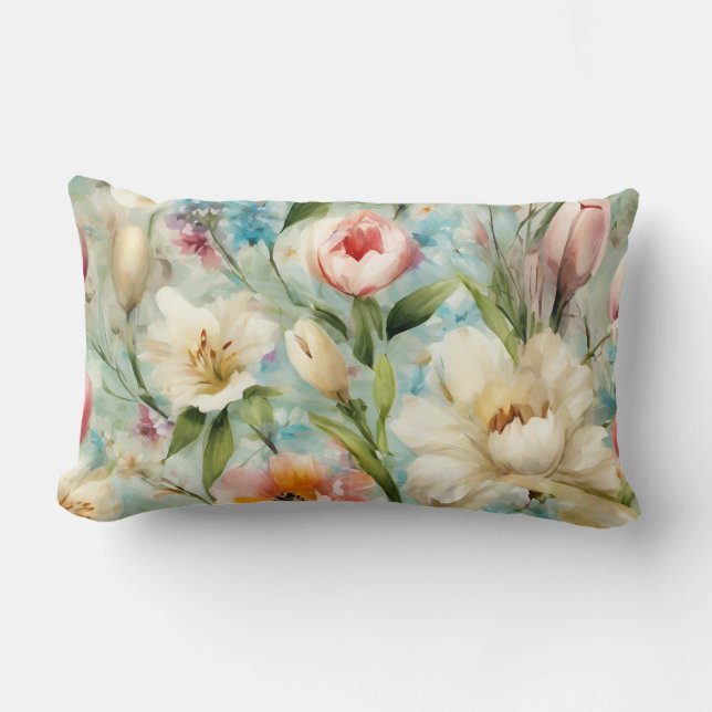 Cojín Lumbar Flores de primavera al estilo del impresionismo (Anverso)