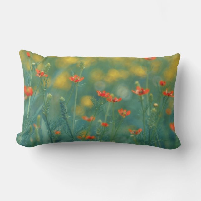 Cojín Lumbar Flores de verano (Campo floral) (Flores rojas) (Anverso)