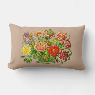 Cojín Lumbar Flores de verano en una canasta, fondo beige