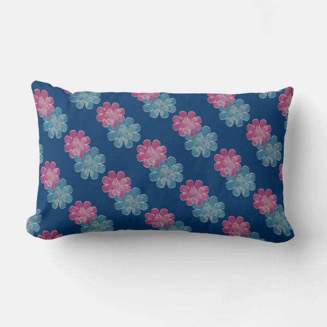 Cojín Lumbar Flores de vidrio (rosa/verde azulada/marina) (Anverso)