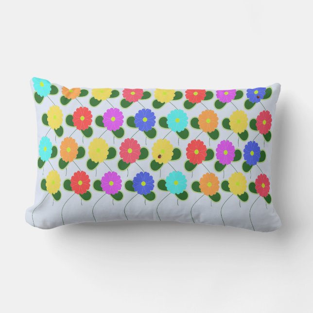 Cojín Lumbar Flores divertidas en azul pálido (Anverso)