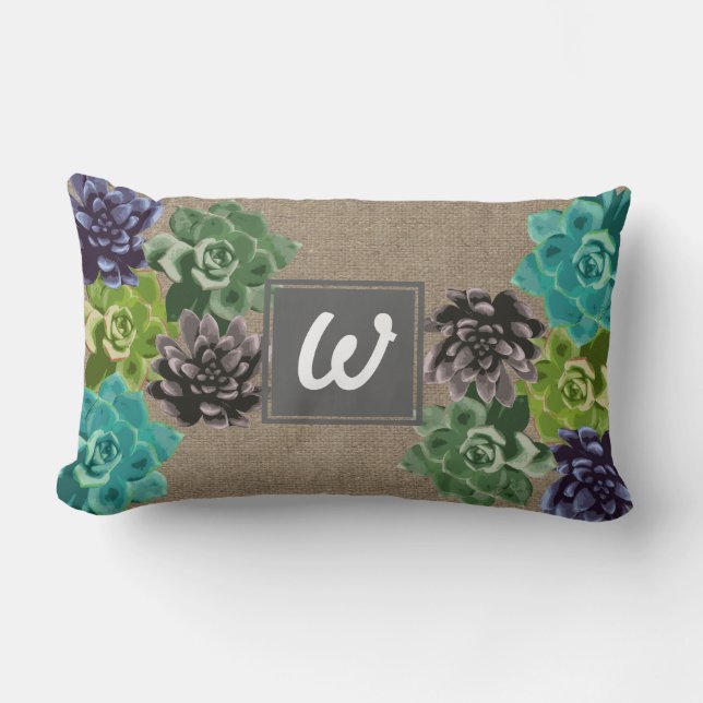 Cojín Lumbar Flores exitosas Burlap - Personalizado (Anverso)