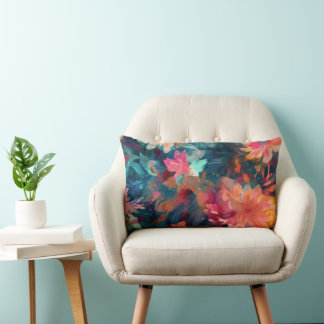 Cojín Lumbar Flores Gigantes Abstractas Pintadas de Crisantemos