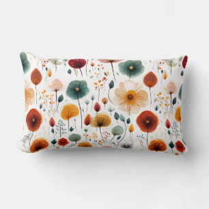 Cojín Lumbar Flores Minimalistas Verde Rojo Naranja Amarillo Pú