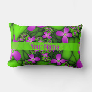 Cojín Lumbar Flores Modernas Abstractas Neón Rosa Verde Nombre