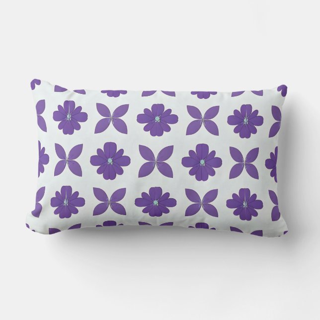 Cojín Lumbar Flores Moradas con Fondo Claro (Anverso)
