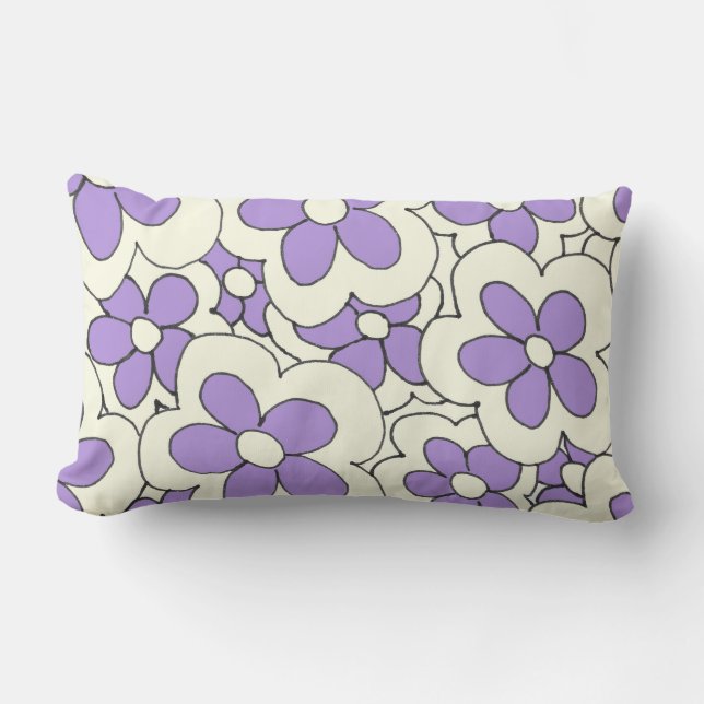 Cojín Lumbar Flores moradas en crema (Anverso)