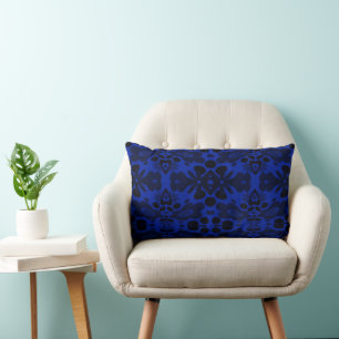 Cojín Lumbar Flores psicodélicas y azul oscuro del corazón