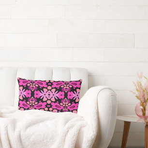 Cojín Lumbar Flores psicodélicas y negro rosa cardíaco