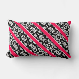 Cojín Lumbar Flores rayas blancas negras rosadas lindas