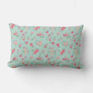 Cojín Lumbar Flores rosadas de tonos Verde azulados delicados