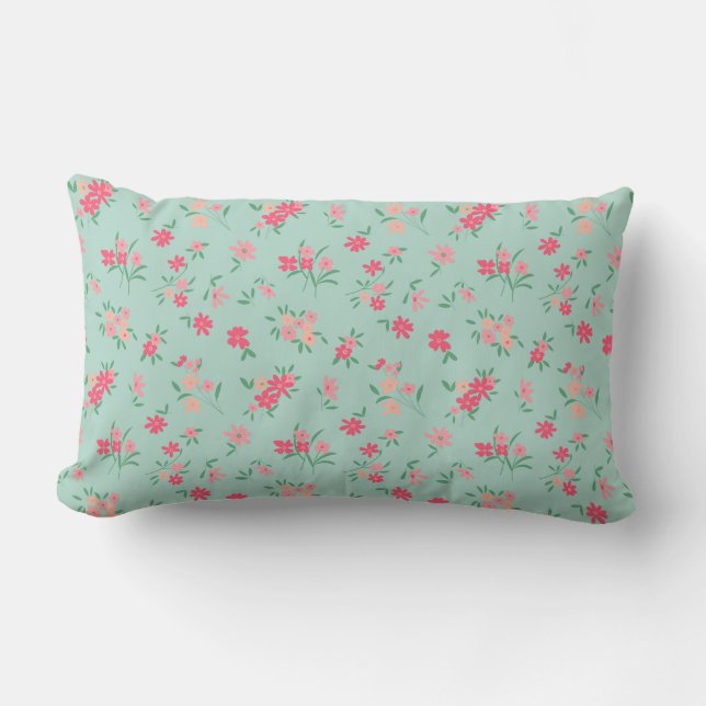 Cojín Lumbar Flores rosadas de tonos Verde azulados delicados (Anverso)