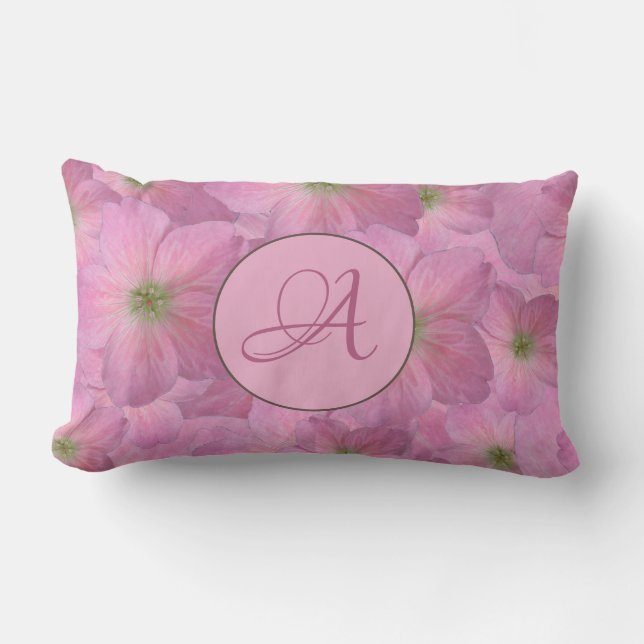 Cojín Lumbar Flores rosadas dulces con el monograma de encargo (Anverso)