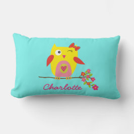 Cojín Lumbar Flores rosas amarillas de búho blanco personalizad