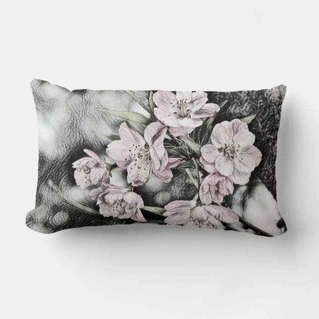 Cojín Lumbar Flores rosas antiguas en una rama (Anverso)