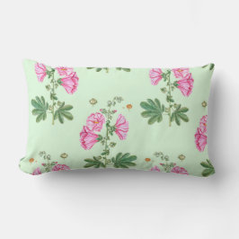 Cojín Lumbar Flores rosas de fondo verde claro