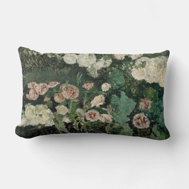Cojín Lumbar Flores Rosas Hollyhock (por Marià Fortuny) (Anverso)