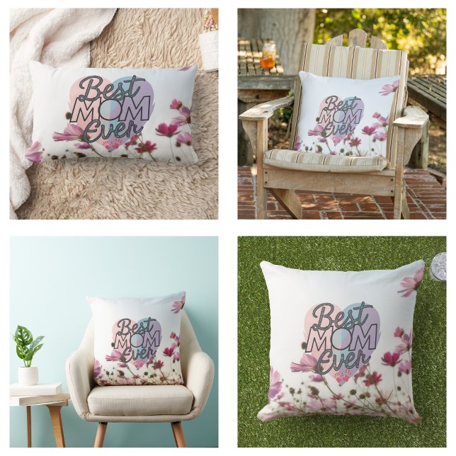 Cojín Lumbar Flores rosas mejor mamá del mundo feliz día de la  (Pink Flowers Best Mom Ever Happy Mother's Day Pillow)