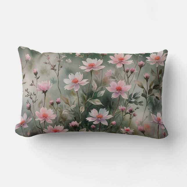 Cojín Lumbar Flores silvestres bonitas con fondo sólido  (Anverso)