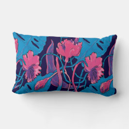 Cojín Lumbar Flores Silvestres Tropicales Azules Rosadas Modern