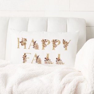 Cojín Lumbar Flores y letras de oro de la decoración de otoño f
