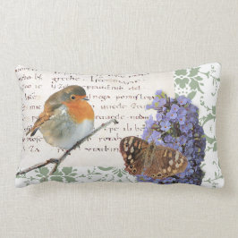 Cojín Lumbar Flores y mariposa modernas del pájaro del