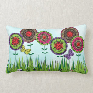 Cojín Lumbar Flores y mariposas de verano exuberantes