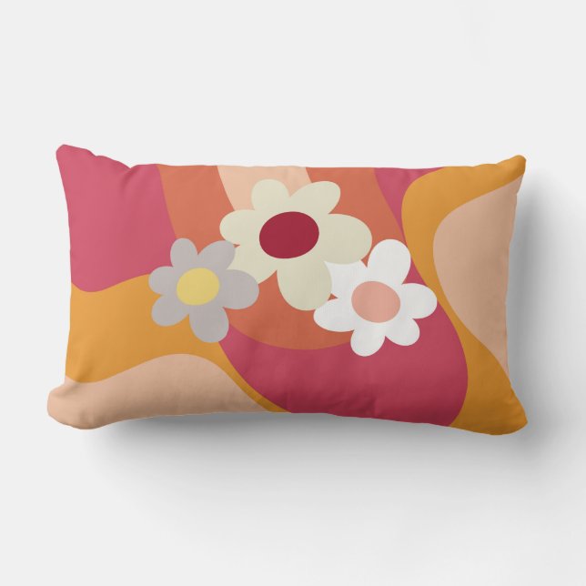 Cojín Lumbar Flores y olas de estilo retro (Anverso)