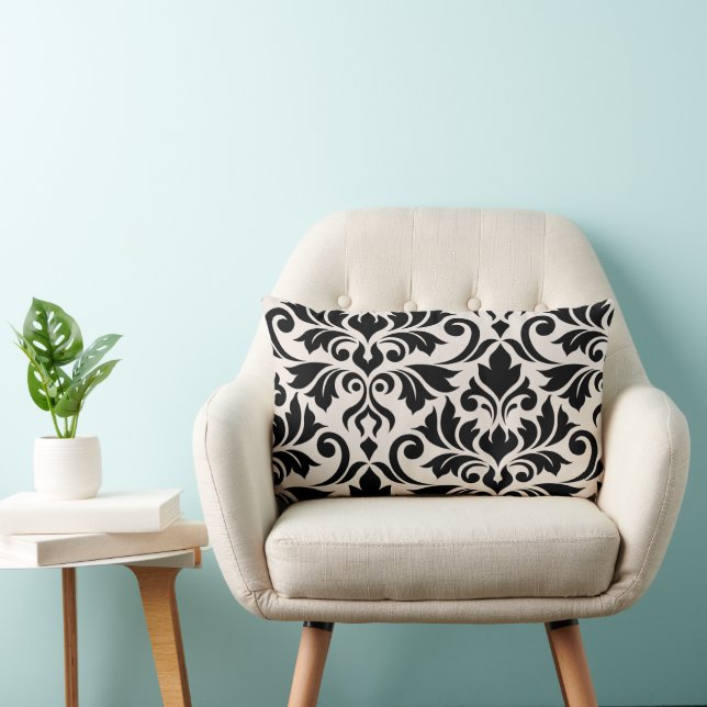 Cojín Lumbar Flourish Damask Art I 2Way Black + Cream (Silla)