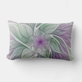 Cojín Lumbar Flower Dream, Abstract Purple Green Fractal Art